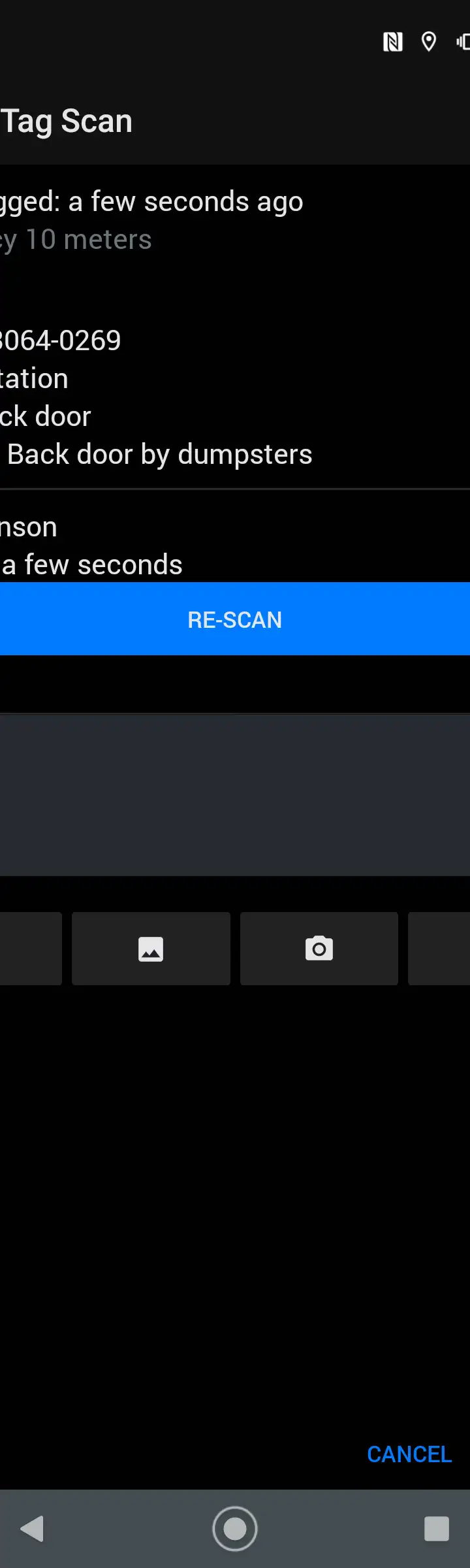 A report showing that it has an NFC Scan atteched to it.