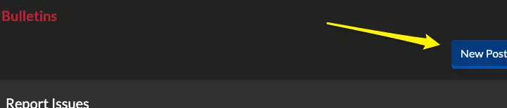 Arrow pointing to New Bulletin Post button.
