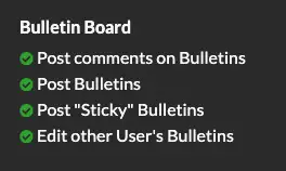 Bulletin feature permissions panel