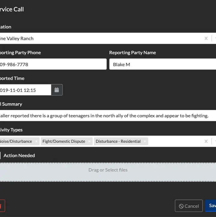 Dispatch service call form