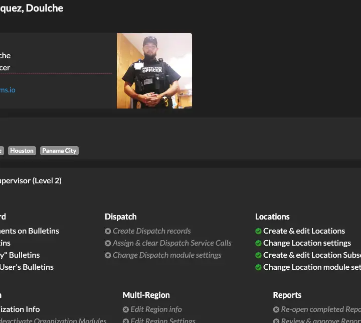 THERMS User Profile Screen