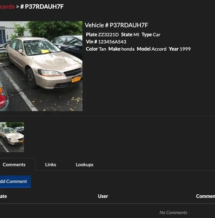 Vehicle Record Screen