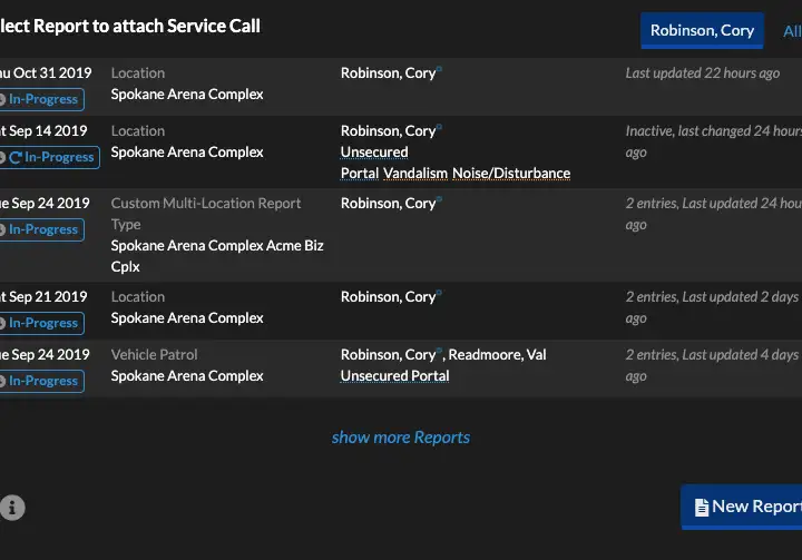 Report selection screen.