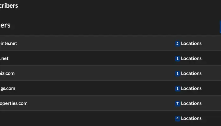 A list of email addresses and locations they are subscribed to.