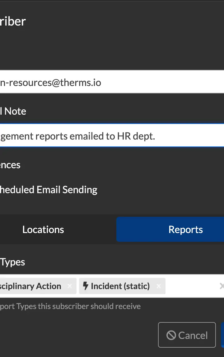 Email Subscriber subcribed to Disciplinary Acitons and Incident Report Types