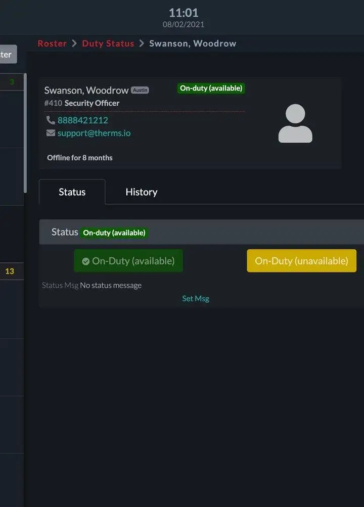 THERMS Roster view under user statuses mode.