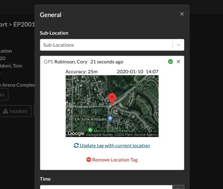 New Report entry form showing User's current location