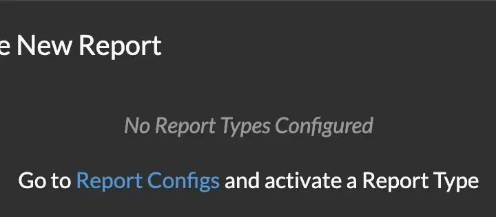 Create New Report modal with no report type available