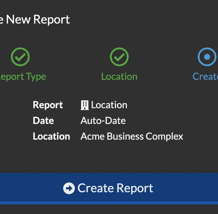 Create New Report Modal: Confirm details step.