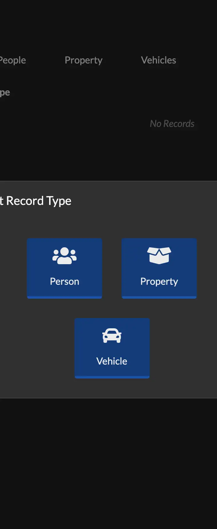 New Record Modal, Select Record Type