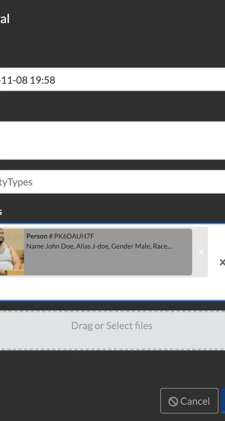 Selected Person Record in a new Report Entry form