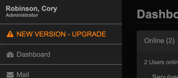 Sidebar with New Version Upgrade Notice